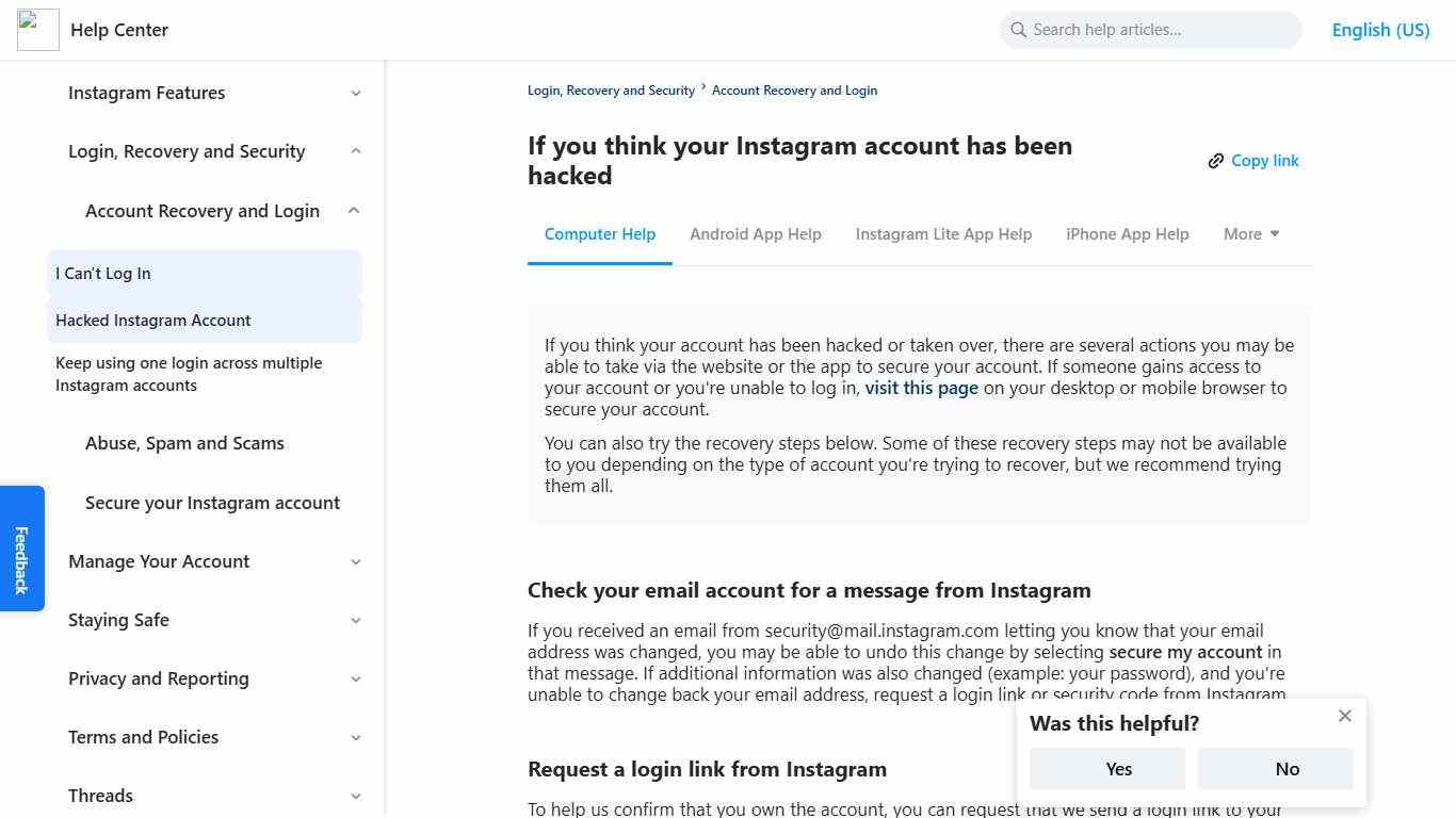 If you think your Instagram account has been hacked Instagram Help Center